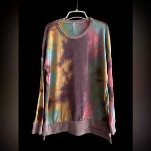 Celeste Multicolor Tie-Dye Longsleeve Cozy TShirt Sweatshirt - Size Large
